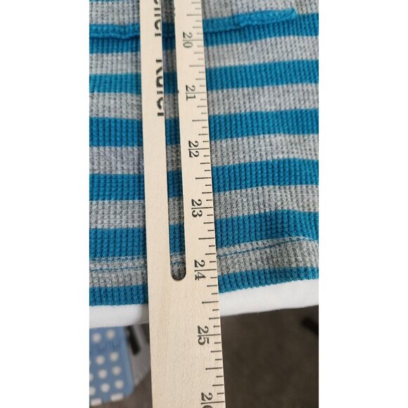 Mix & Co Thermal Hoodie Henley Pullover Sweatshirt M Blue Gray Stripe Streetwear - Picture 7 of 7